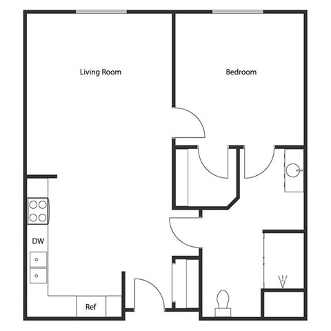 Floor plan for 1 bed, 1 bath, 724 sqft