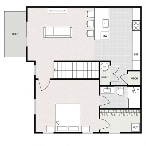 Floor plan for 1 bed, 1 bath, 805 sqft