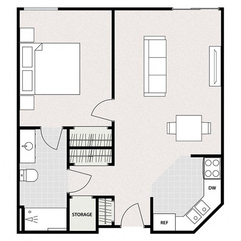 Floor plan for 1 bed, 1 bath, 823 sqft