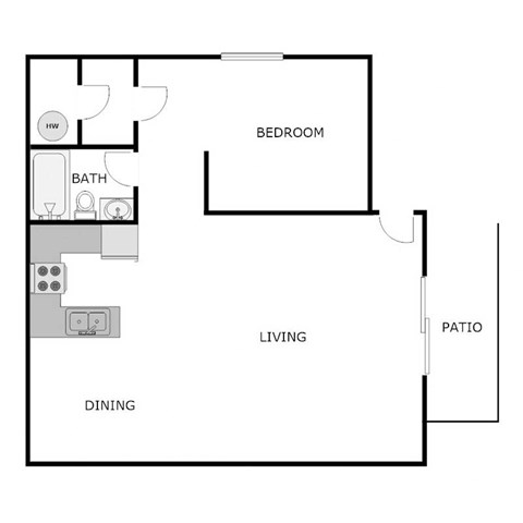 Floor plan for 1 bed, 1 bath, 730 sqft