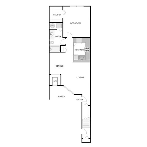 Floor plan for 1 bed, 1 bath, 800 sqft