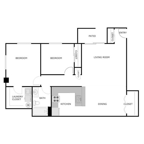 Floor plan for 2 beds, 1 bath, 1180 sqft