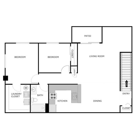 Floor plan for 2 beds, 1 bath, 1200 sqft