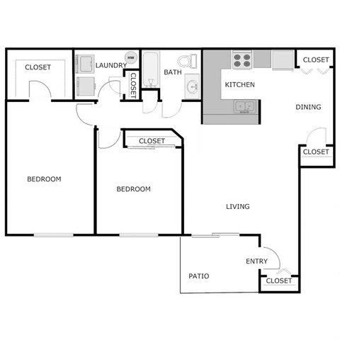 Floor plan for 2 beds, 1 bath, 1103 sqft