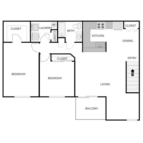 Floor plan for 2 beds, 1 bath, 1146 sqft