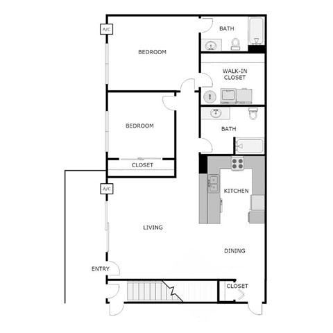 Floor plan for 2 beds, 2 baths, 1060 sqft