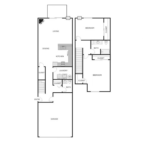 Floor plan for 2 beds, 1.5 baths, 1316 sqft