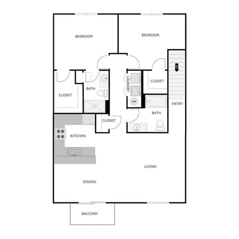Floor plan for 2 beds, 2 baths, 1320 sqft