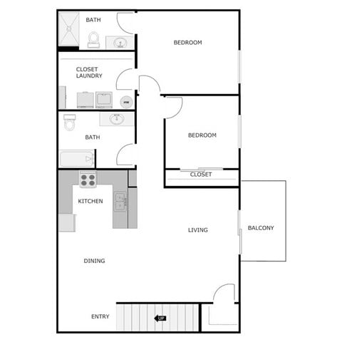 Floor plan for 2 beds, 2 baths, 1144 sqft