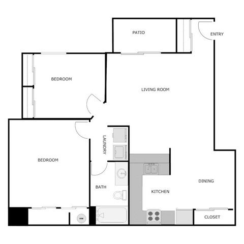 Floor plan for 2 beds, 1 bath, 1060 sqft