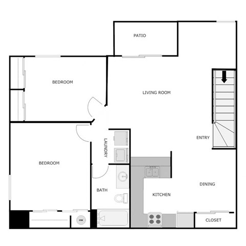 Floor plan for 2 beds, 1 bath, 1060 sqft