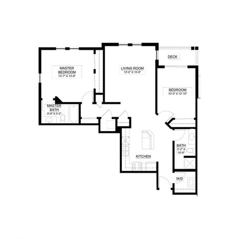 Floor plan for 2 beds, 2 baths, 1100 sqft