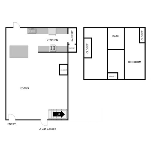 Floor plan for 2 beds, 1 bath, 1250 sqft