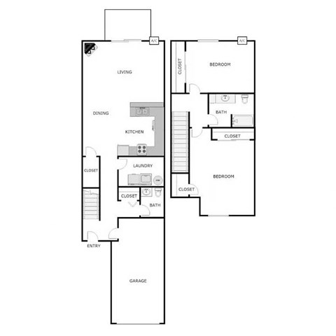 Floor plan for 2 beds, 1.5 baths, 1369 sqft
