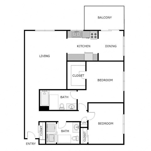 Floor plan for 2 beds, 1.5 baths, 1016 sqft