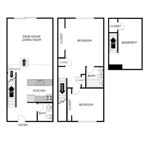 Floor plan for 2 beds, 1.5 baths, 700 sqft