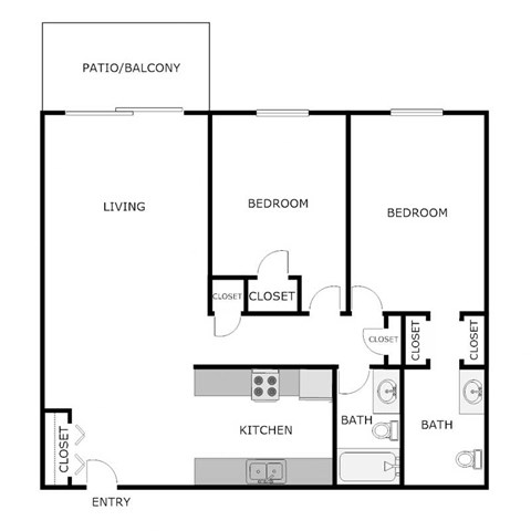 Floor plan for 2 beds, 1.5 baths, 850 sqft