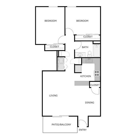 Floor plan for 2 beds, 1 bath, 1056 sqft