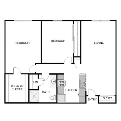 Floor plan for 2 beds, 1 bath, 866 sqft