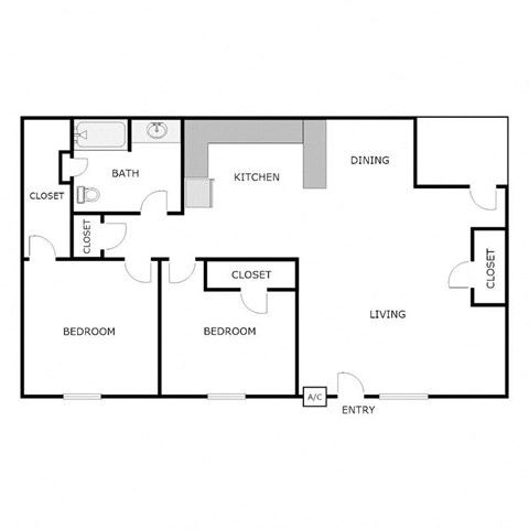 Floor plan for 2 beds, 1 bath, 1117 sqft