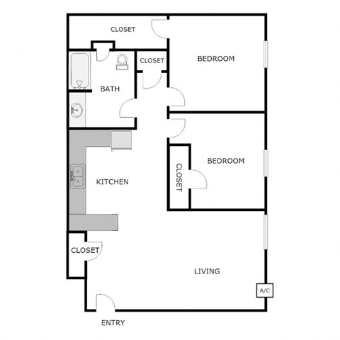 Floor plan for 2 beds, 1 bath, 1274 sqft