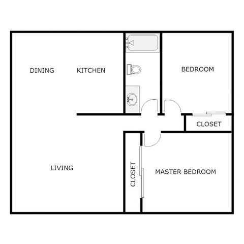 Floor plan for 2 beds, 1 bath, 753 sqft
