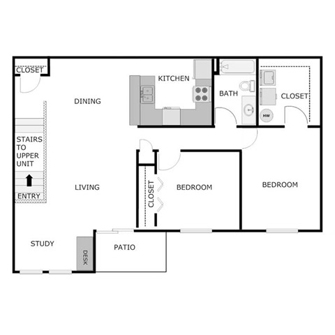 Floor plan for 2 beds, 1 bath, 1131 sqft