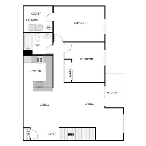 Floor plan for 2 beds, 1 bath, 1216 sqft
