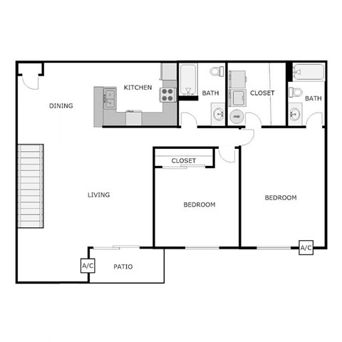 Floor plan for 2 beds, 2 baths, 1144 sqft