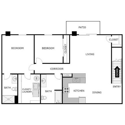 Floor plan for 2 beds, 2 baths, 1122 sqft