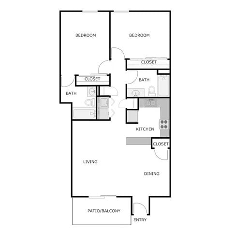 Floor plan for 2 beds, 2 baths, 1170 sqft