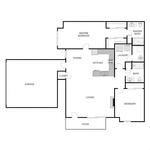 Floor plan for 2 beds, 2 baths, 1438 sqft
