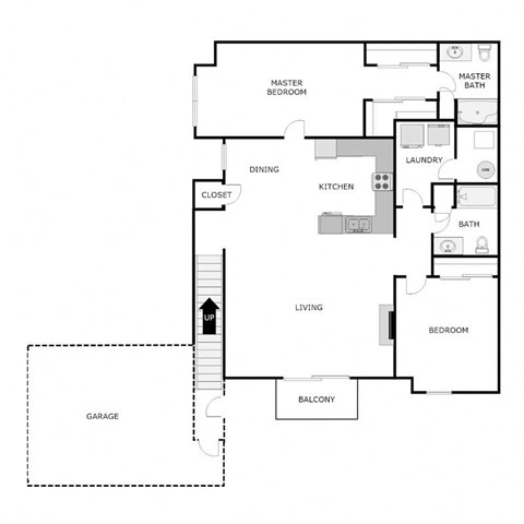 Floor plan for 2 beds, 2 baths, 1552 sqft