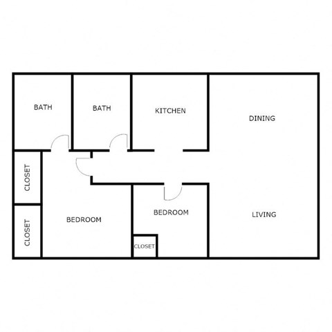 Floor plan for 2 beds, 2 baths, 900 sqft