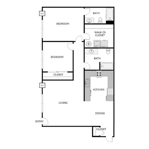 Floor plan for 2 beds, 2 baths, 1060 sqft
