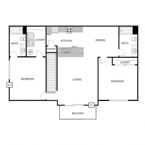 Floor plan for 2 beds, 2 baths, 1095 sqft