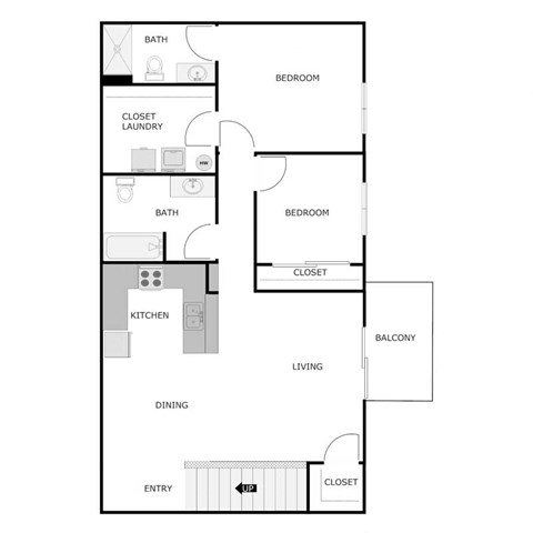 Floor plan for 2 beds, 2 baths, 1144 sqft