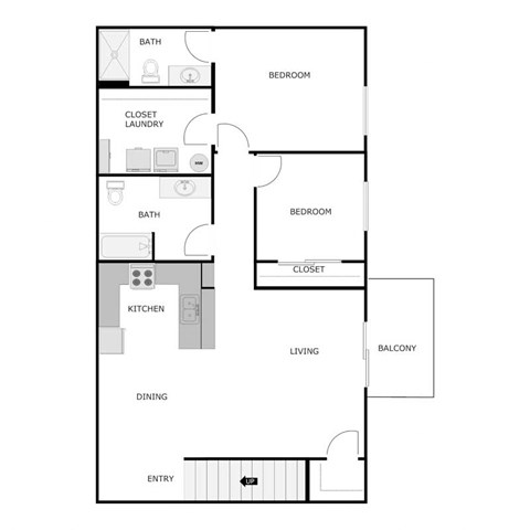 Floor plan for 2 beds, 2 baths, 1144 sqft