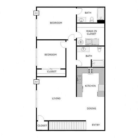 Floor plan for 2 beds, 2 baths, 1140 sqft
