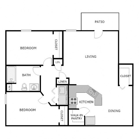 Floor plan for 2 beds, 1 bath, 1150 sqft