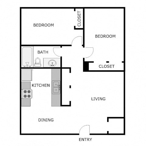 Floor plan for 2 beds, 1 bath, 1025 sqft