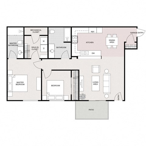 Floor plan for 2 beds, 2 baths, 1060 sqft