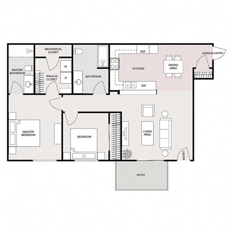 Floor plan for 2 beds, 2 baths, 1067 sqft