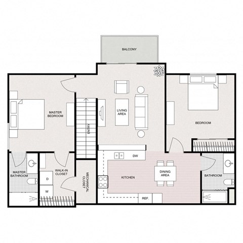 Floor plan for 2 beds, 2 baths, 1095 sqft