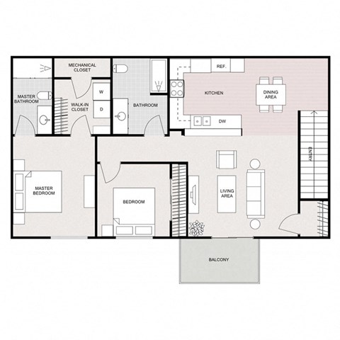 Floor plan for 2 beds, 2 baths, 1144 sqft