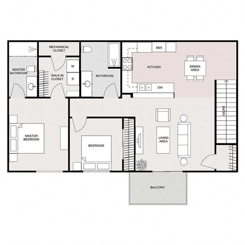 Floor plan for 2 beds, 2 baths, 1144 sqft