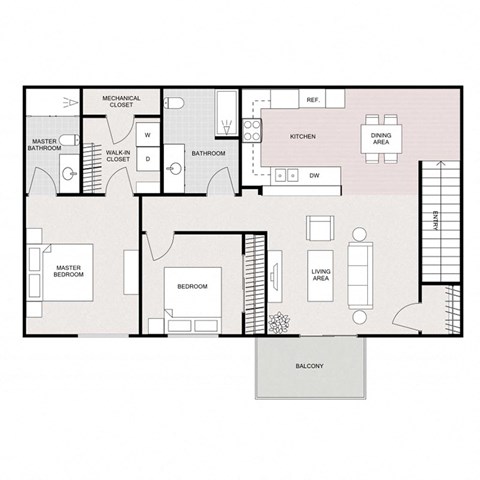 Floor plan for 2 beds, 2 baths, 1144 sqft