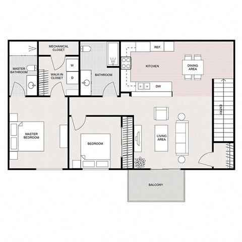 Floor plan for 2 beds, 2 baths, 1144 sqft