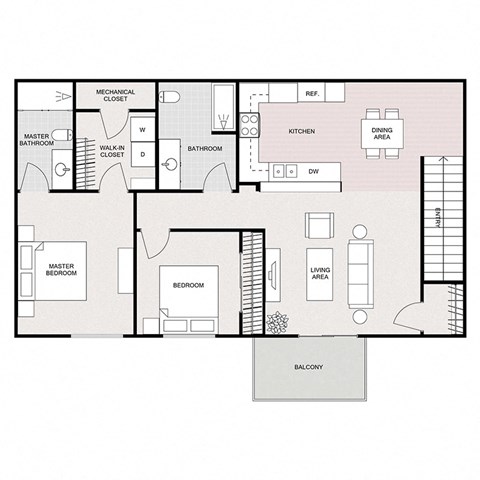 Floor plan for 2 beds, 2 baths, 1144 sqft