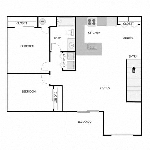 Floor plan for 2 beds, 1 bath, 1066 sqft